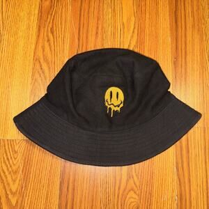 MELTING SMILEY FACE BUCKET/SUN/FISHERMAN/BOONIE HAT/CAP, BLACK, BEACH/OUTDOOR